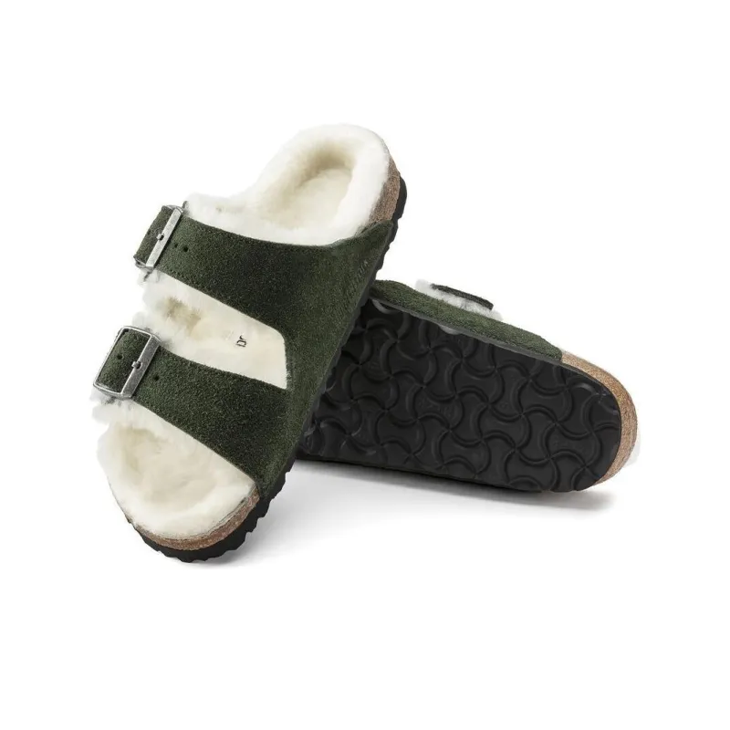 Birkenstock Arizona Shearling Sandal Suede Leather Narrow Fit 'Green' Women's-8