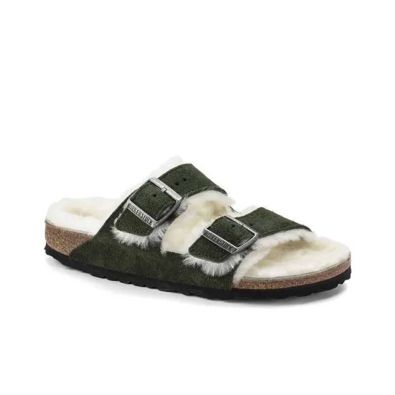 Birkenstock Arizona Shearling Sandal Suede Leather Narrow Fit 'Green' Women's-4