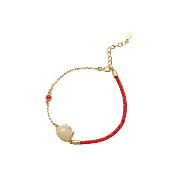 Jianlu 925 Sterling Silver Hetian Jade Bracelets Women's Pale Greenish-White Jade