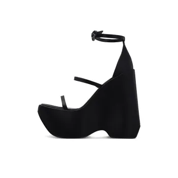 VERSACE 160mm Triplatform Sandals Black Satin Women's