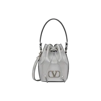 Valentino Vlogo Sheepskin Bucket Bags Shoulder Bag Crossbody Bag Handbag Mini Women's Silver
