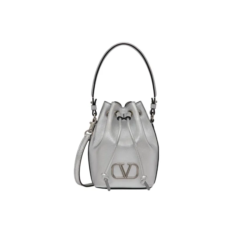 Valentino Vlogo Sheepskin Bucket Bags Shoulder Bag Crossbody Bag Handbag Mini Women's Silver-0