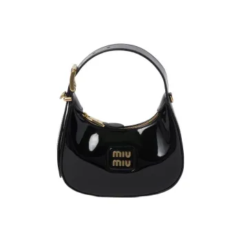 MIU MIU Patent Leather Crescent Bag Hobo Shoulder Bag Crossbody Handbag Women's Black