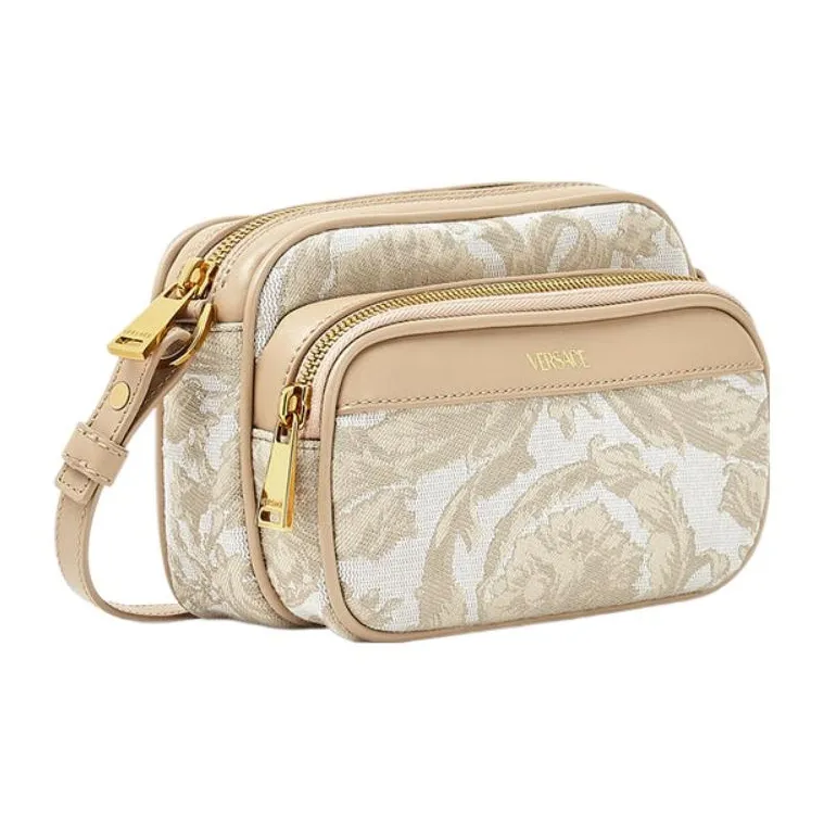 VERSACE Barocco Polyamide With Cotton Messenger Bag, Shoulder Bag, Crossbody Bag Men's Beige Patchwork Print-1