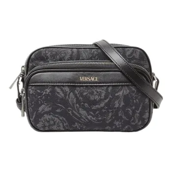 VERSACE Barocco Polyamide With Cotton Messenger Bag Shoulder Bag Crossbody Bag Men's Black & Print