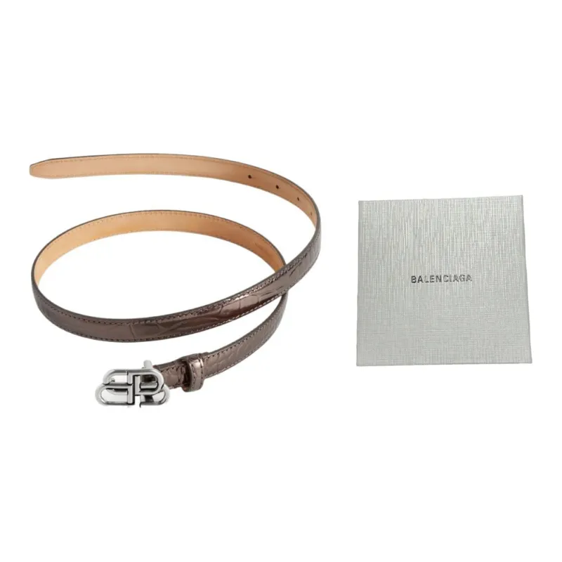 Balenciaga Extra Thin Design Smooth Buckle Leather Belts Women's Brown Width: 1.5cm-1