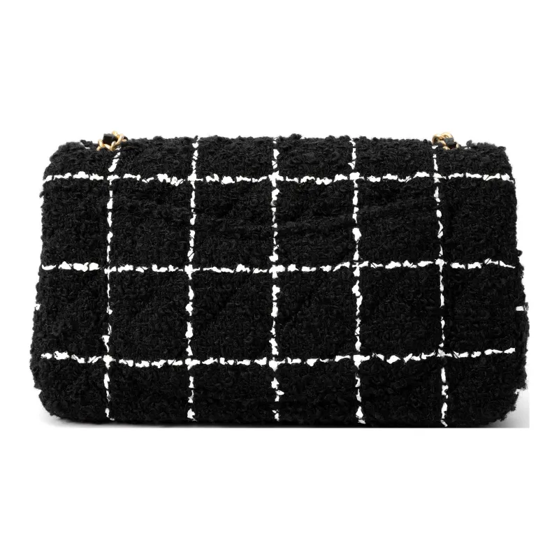 CHANEL Classic Flap CF Soft Woolen Tweed Chain Bag, Flap Bag, Shoulder Bag, Crossbody Bag Mini Women's Black-2