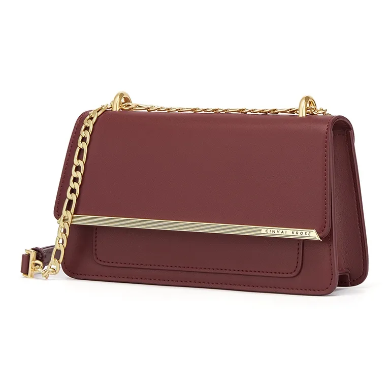 CinvaiKrose Cow Leather With Synthetic Leather Shoulder Bag Crossbody Bag Shoulder Bag Small Size Women's Burgundy-3