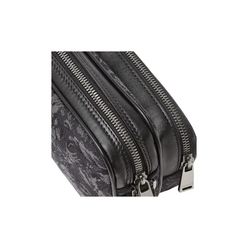 VERSACE Barocco Polyamide With Cotton Messenger Bag, Shoulder Bag, Crossbody Bag Men's Black & Print-3