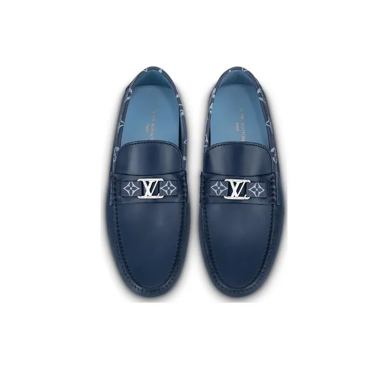 LOUIS VUITTON Hockenheim Moccasin Shoes 'Blue With Monogram Collar'-2