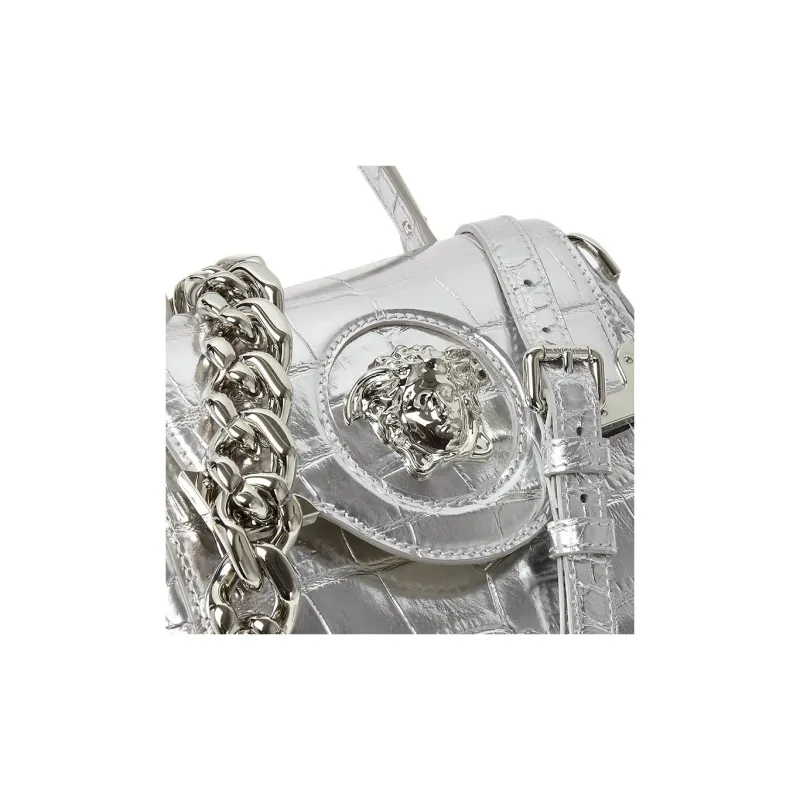VERSACE La Medusa Cow Leather Shoulder Bag, Crossbody Bag, Handbag Trumpets Women's Silver-3