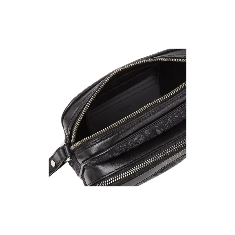 VERSACE Barocco Polyamide With Cotton Messenger Bag, Shoulder Bag, Crossbody Bag Men's Black & Print-4