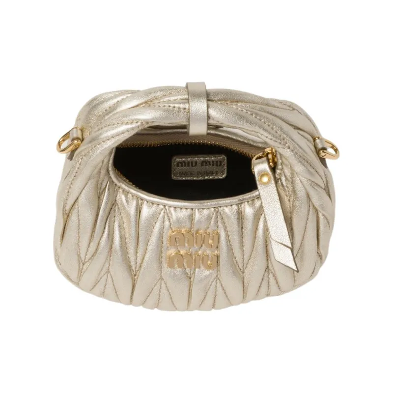 MIU MIU Wander Series Soft Sheep Leather Hobo Bag Shoulder Bag Crossbody Bag Extra Mini Women's Yellow Iron Ore-3