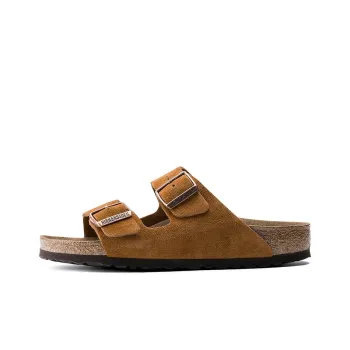 Birkenstock Arizona Soft Footbed Suede Leather Narrow Fit Slides 'Mink'