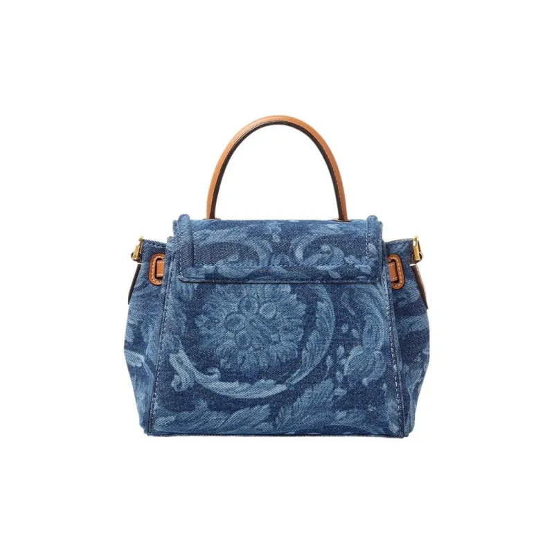VERSACE Barocco Denim Fabric Shoulder Bag Crossbody Bag Handbag Small Size Women's Blue-2