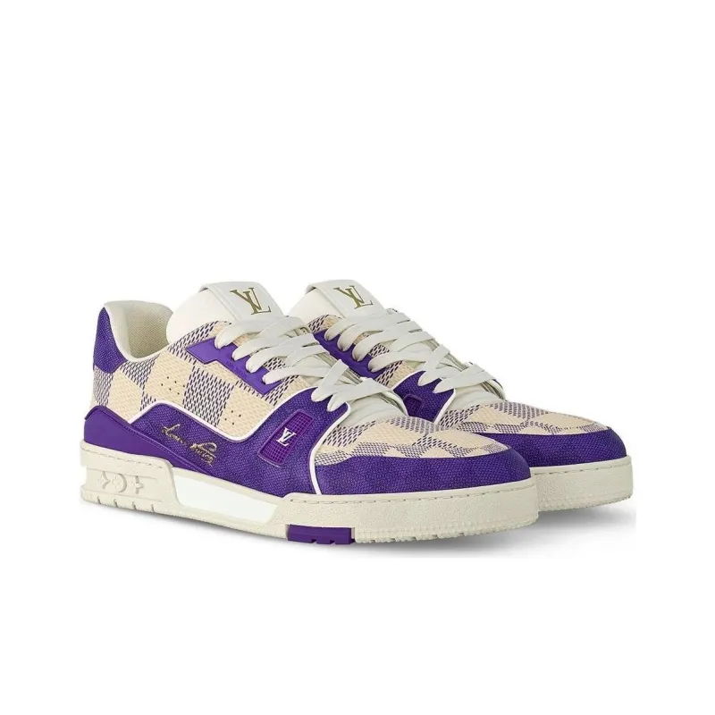 LOUIS VUITTON Trainer Low-Top Skateboard Shoes Women's Purple Beige-1