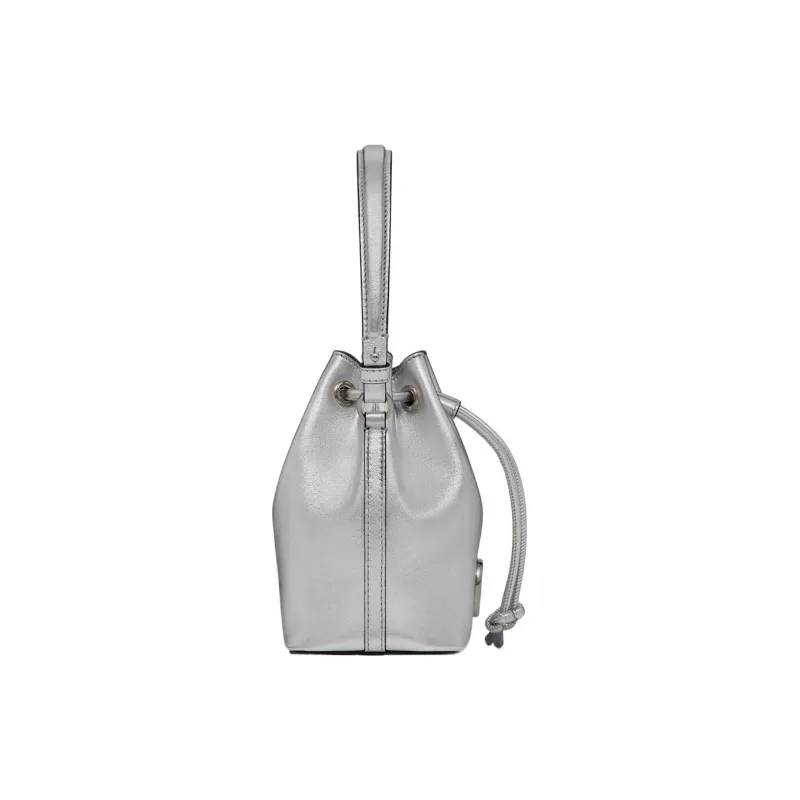Valentino Vlogo Sheepskin Bucket Bags Shoulder Bag Crossbody Bag Handbag Mini Women's Silver-3
