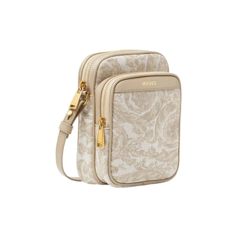 VERSACE Barocco Polyamide With Cotton Cell Phone Pouch Shoulder Bag Crossbody Bag Small Size Men's Beige Patch Print-1