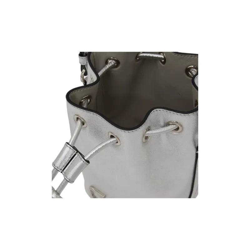 Valentino Vlogo Sheepskin Bucket Bags Shoulder Bag Crossbody Bag Handbag Mini Women's Silver-6