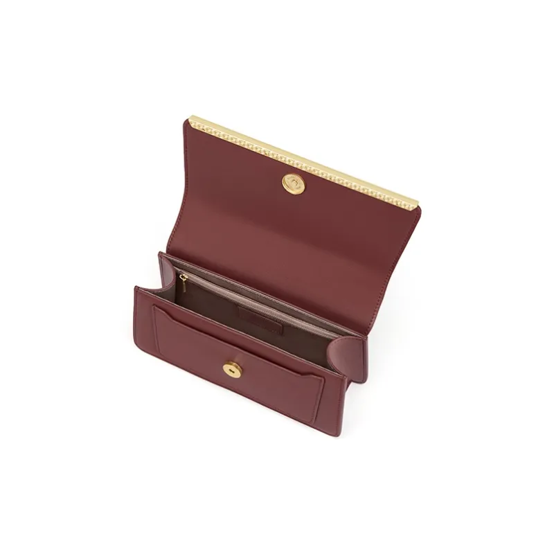 CinvaiKrose Cow Leather With Synthetic Leather Shoulder Bag Crossbody Bag Shoulder Bag Small Size Women's Burgundy-4