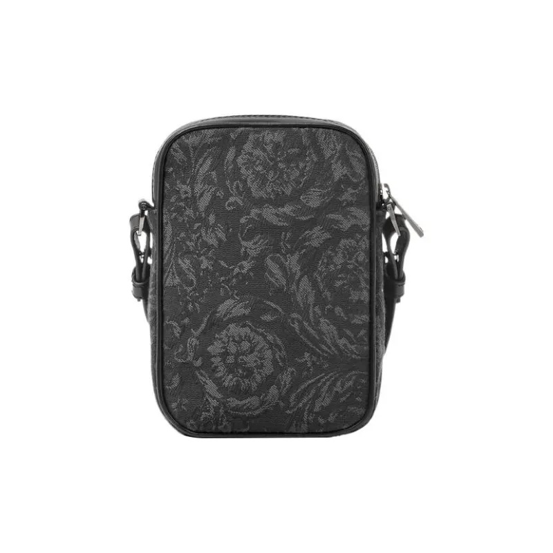 VERSACE Barocco Polyamide With Cotton Cell Phone Pouch Shoulder Bag Crossbody Bag Small Size Men's Black & Print-2