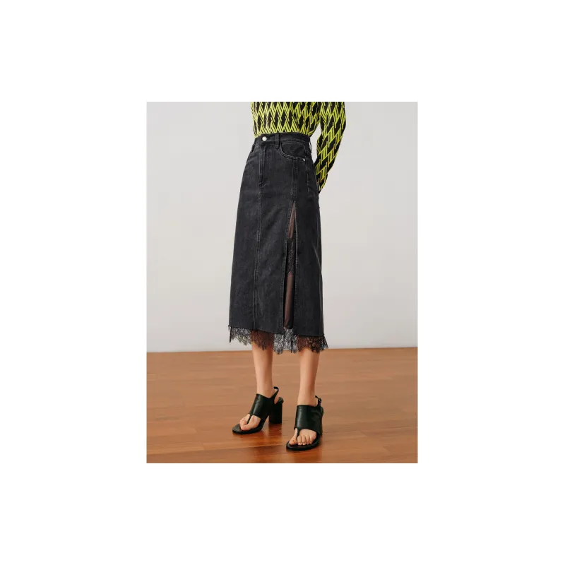 JZ. ANNAKRO Denim Long Skirts Women's Plain Black-1