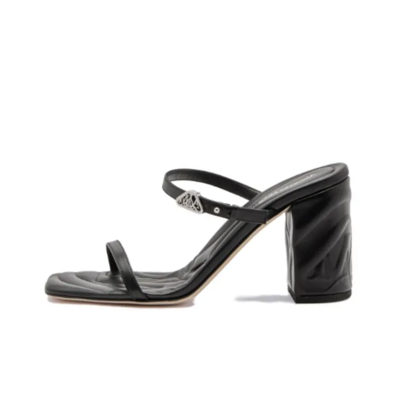 Alexander McQueen Seal Strap Mules 'Black Silver' Women's-0