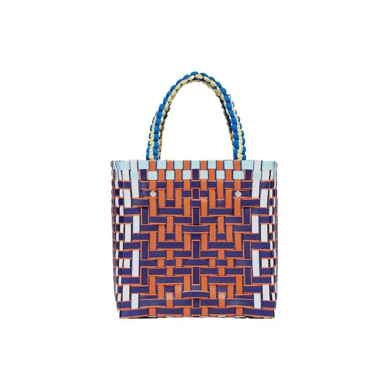 MARNI Basket Series Cow Leather Basket Bag Tote Bag Shopping Bag Handbag Small Size Women's Blue Red-2