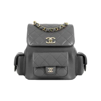 CHANEL Grained Cow Leather Backpack Large Size Women's Dark Gray