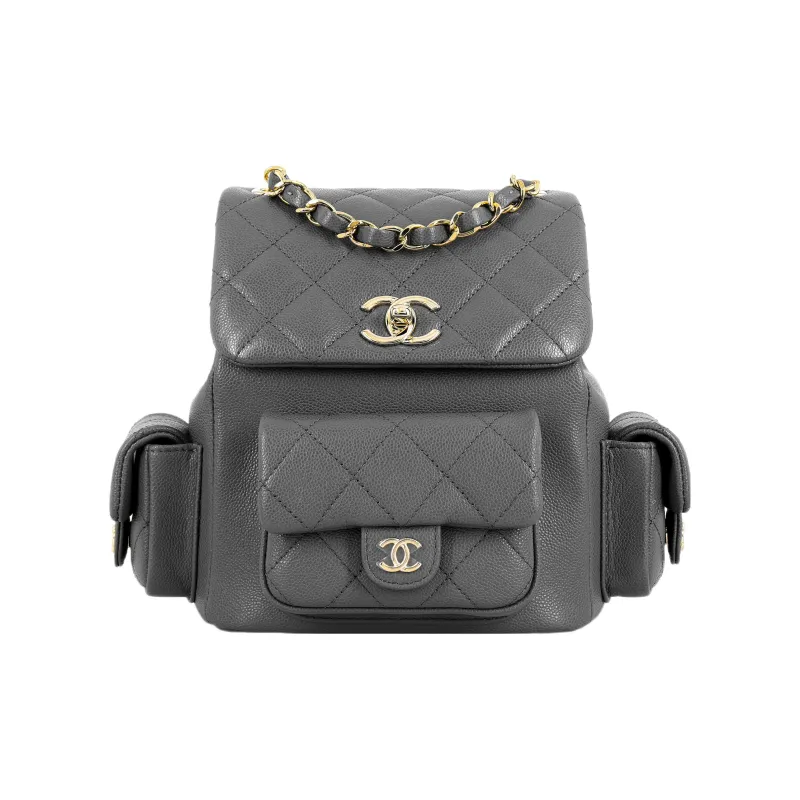 CHANEL Grain Cow Leather Backpack Tubas Women's Dark Gray-0
