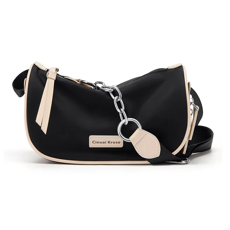 Simvay Clos Fabric With Synthetic Leather Shoulder Bag Crossbody Bag Canvas Bag Small Size Women's Ecru/Black-8