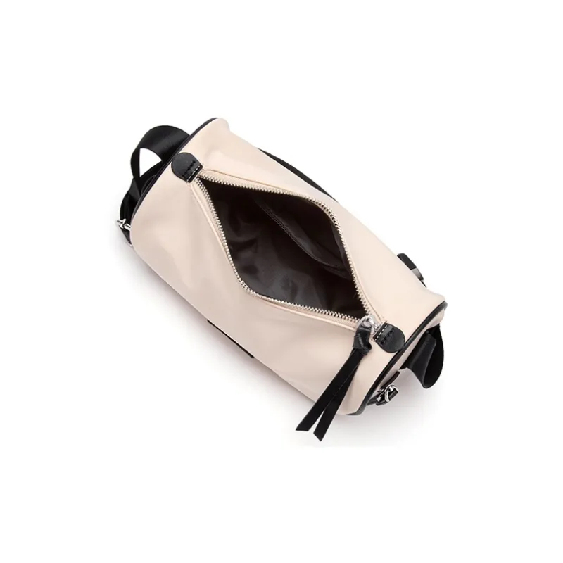 Simvay Clos Fabric With Synthetic Leather Shoulder Bag Crossbody Bag Canvas Bag Small Size Women's Ecru/Black-5