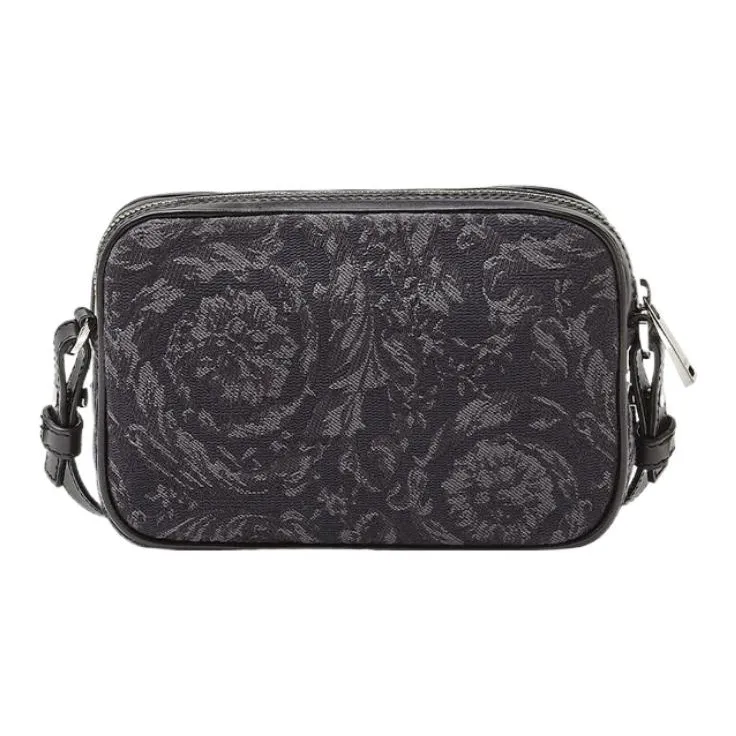 VERSACE Barocco Polyamide With Cotton Messenger Bag, Shoulder Bag, Crossbody Bag Men's Black & Print-2