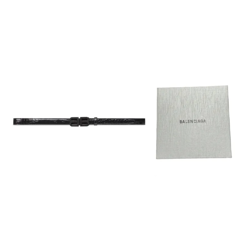 Balenciaga Classic Letter Logo Casual Fashion Smooth Buckle Leather Belts Women's Black Width 1.8cm-2