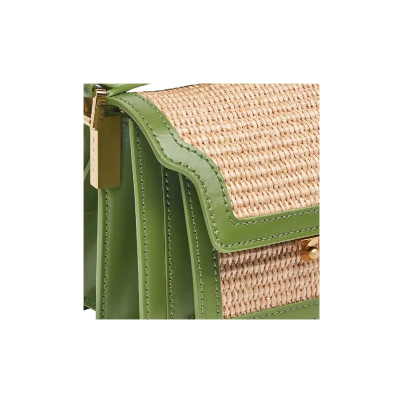 MARNI Trunk Fabric Bonded Cow Split Leather Trunk Bag Handbag Shoulder Bag Crossbody Bag Small Size Women's Green-3