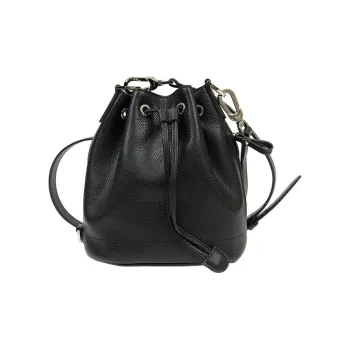LONGCHAMP Le Foulonné Calfskin Bucket Bags Shoulder Bag Crossbody Bag Small Size Women's Black