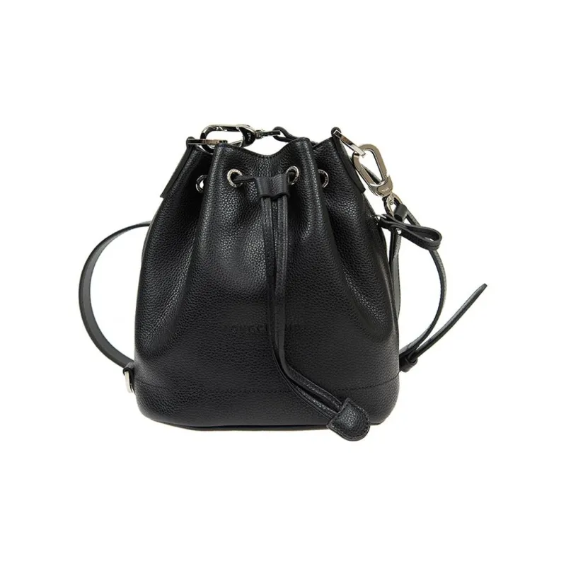 LONGCHAMP Le Foulonné Calfskin Bucket Bags Shoulder Bag Crossbody Bag Small Size Women's Black-0