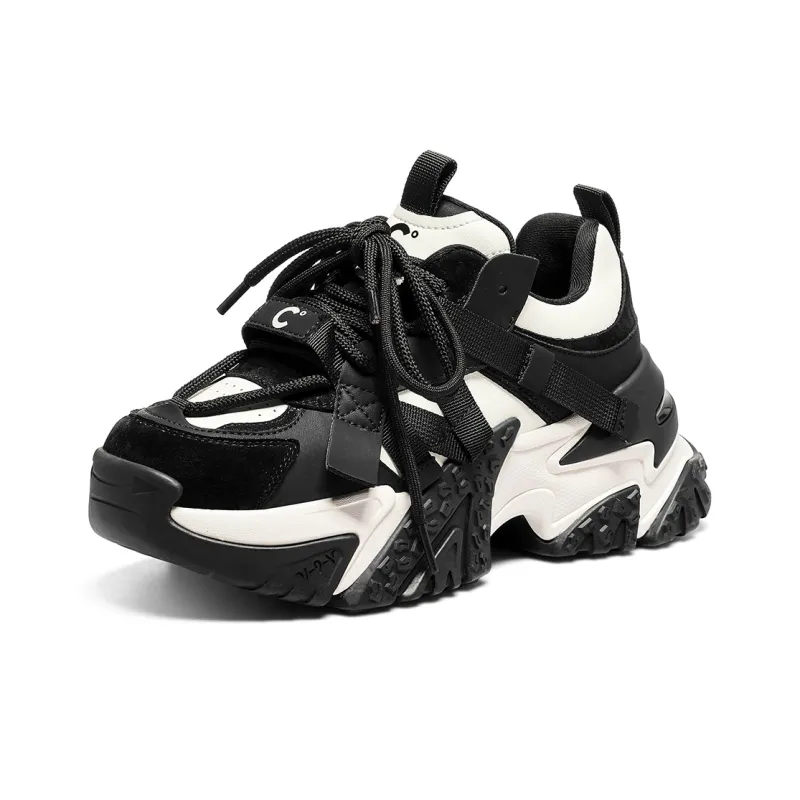 C°BANNER Height Increasing Low Top Chunky Sneakers Women's Beige Black-1