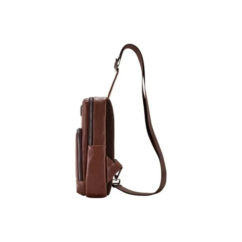 Hush Puppies Cow Leather Crossbody Bag, Backpack, Travel Sling Bag Small Size Men's Coffee-2