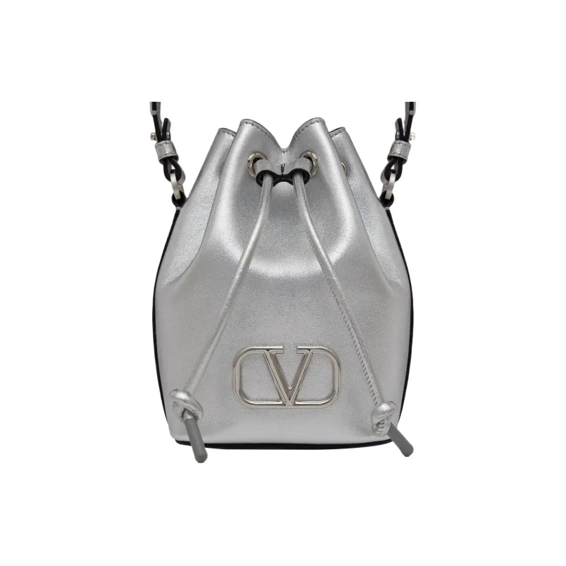 Valentino Vlogo Sheepskin Bucket Bags Shoulder Bag Crossbody Bag Handbag Mini Women's Silver-1