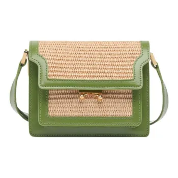 MARNI Trunk Fabric Bonded Cow Split Leather Trunk Bag Handbag Shoulder Bag Crossbody Bag Small Size Women's Green