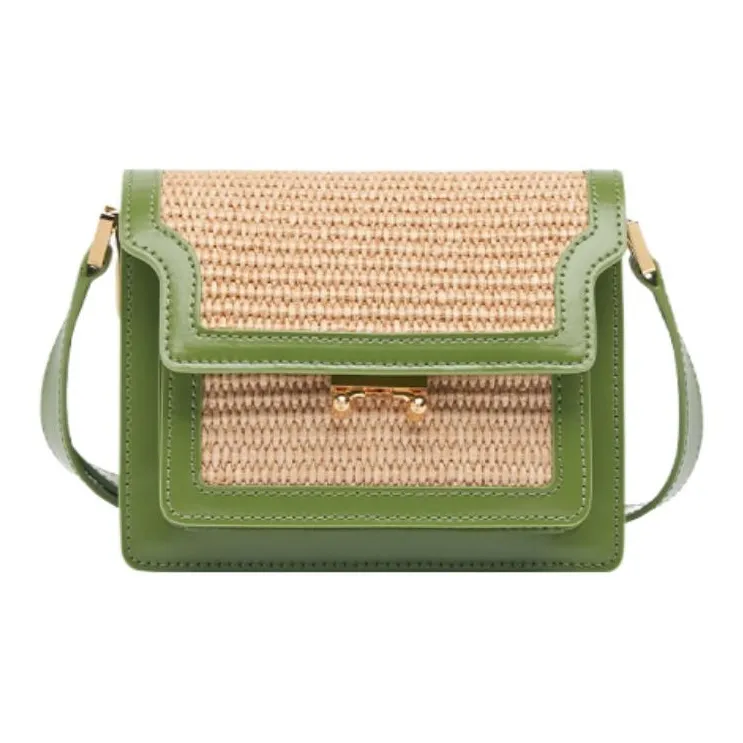 MARNI Trunk Fabric Bonded Cow Split Leather Trunk Bag Handbag Shoulder Bag Crossbody Bag Small Size Women's Green-0