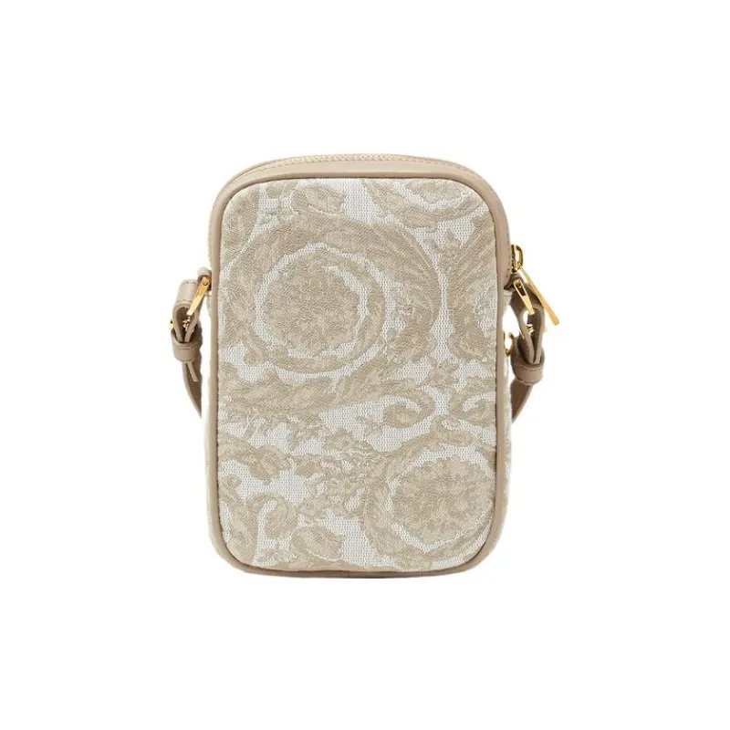 VERSACE Barocco Polyamide With Cotton Cell Phone Pouch Shoulder Bag Crossbody Bag Small Size Men's Beige Patch Print-2