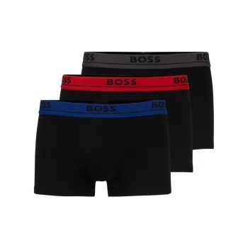 HUGO BOSS Three Pack Of Stretch Cotton Trunks With Logo Waistbands Underpants Men's 3 Pack Black