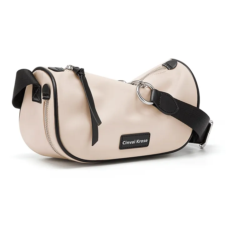 Simvay Clos Fabric With Synthetic Leather Shoulder Bag Crossbody Bag Canvas Bag Small Size Women's Ecru/Black-2
