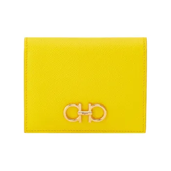 FERRAGAMO GANCINI Calfskin Wallet Women's Yellow Glue Snow Pine Wood