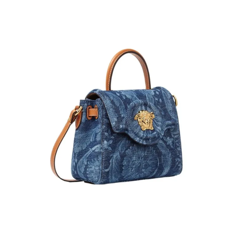 VERSACE Barocco Denim Fabric Shoulder Bag Crossbody Bag Handbag Small Size Women's Blue-1