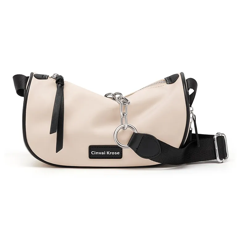 Simvay Clos Fabric With Synthetic Leather Shoulder Bag Crossbody Bag Canvas Bag Small Size Women's Ecru/Black-1
