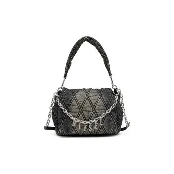 DIESEL Quilted Denim Handbag Shoulder Bag Medium Size Women's Black