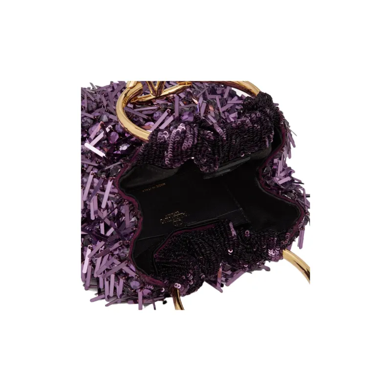 Valentino Embroidery Bucket Bags Handbags Small Size Women's Amethyst-5